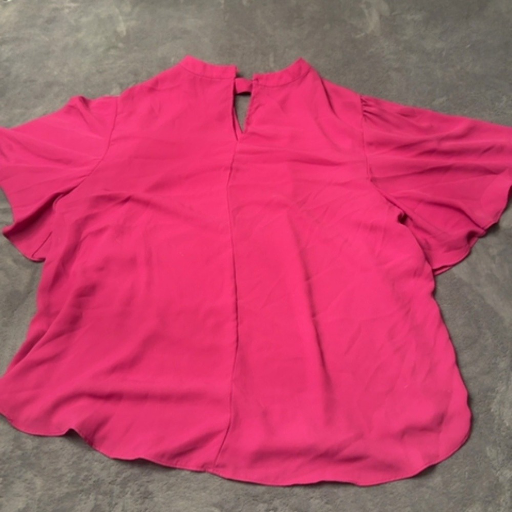 ST 1946 Blouse Women XL Pink Flutter Sleeve Keyhole Neck Casual Lightweight